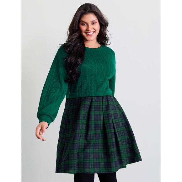 BloomChic Dresses & Skirts - Bloomchick Green Sweater Plaid Dress 3XL